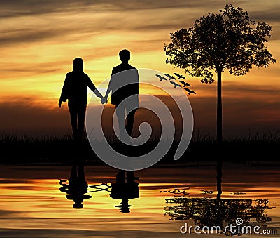 Silhouette of couple Stock Photo