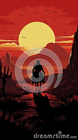 Silhouette Cowboy on horseback. Ranch Stock Photo