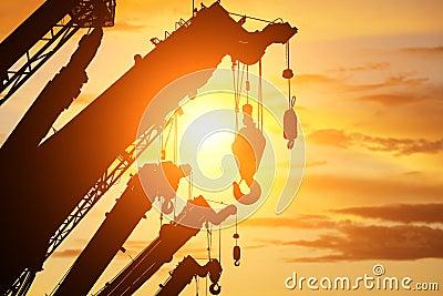 Silhouette crane truck Stock Photo