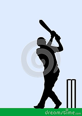 Silhouette of a Cricket Batsman Stock Photo