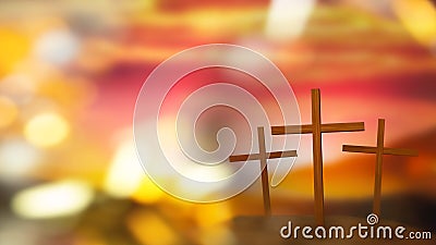 Silhouette cross on Calvary mountain sunset Easter concept 3d rendering Stock Photo
