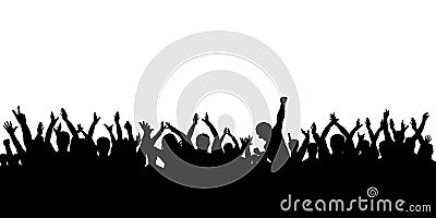 Silhouette crowd cheering, on white background. Vector Illustration