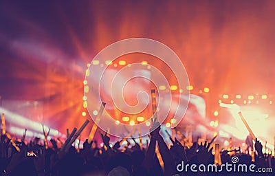 Silhouette crowd of concert stage lights Stock Photo
