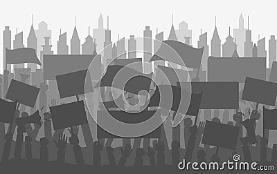 Silhouette crowd of people protesters. Vector Illustration