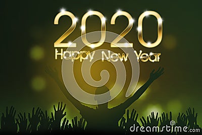 Silhouette people with 2020 Happy New Year text Stock Photo