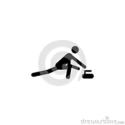 Silhouette Curling athlete icon. Winter sport games discipline. Black and white design vector illustration. Web pictogram Vector Illustration