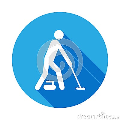 Silhouette Curling athlete isolated icon with long shadow. Winter sport games discipline signs and symbols can be used for web, Stock Photo