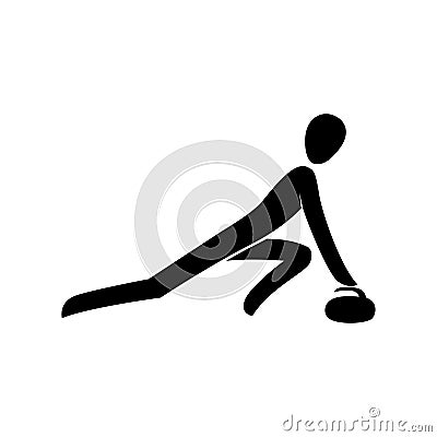 Silhouette curling sliding athlete with granite stone rock isolated. Vector Illustration