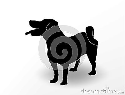 Silhouette of cute dog jack russell terrier standing with open mouth and tongue hanging out and looking up. Curious Vector Illustration