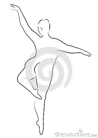 Silhouette of a cute lady, she is dancing ballet. The woman has an overweight body. Girl is plump. Woman ballerina, gymnast. Cartoon Illustration