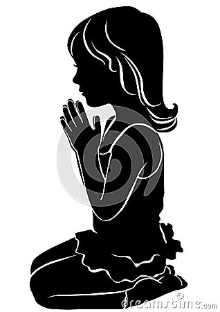 Silhouette cute little girl praying Vector Illustration