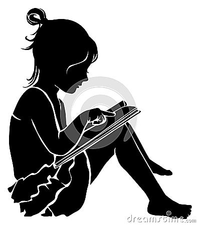 Silhouette cute little girl reading book Vector Illustration