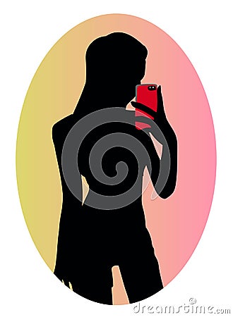 Silhouette of cute sporty girl making selfie Vector Illustration