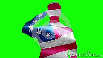 Silhouette d'épaule du soldat américain de salut militaire ou de l'écran de boucle sans couture de vert d'animation de drapeau amé illustration libre de droits Silhouette d'épaule du soldat américain de salut militaire ou de l'écran de boucle sans couture de vert d'animation de drapeau amé illustration libre de droits