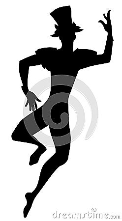 Silhouette of dancer Joker with top hat dancing isolated on white background Stock Photo