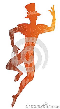 Silhouette of dancer Joker with top hat dancing isolated on white background Stock Photo