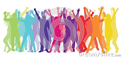 Silhouette of dancing and cheerful people. Colorful crowd. Vector illustration Vector Illustration