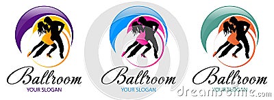 Silhouette of dancing couple. Dance logo designs template. Elements of dance multi colored icons. Simple icon for websites, web de Vector Illustration
