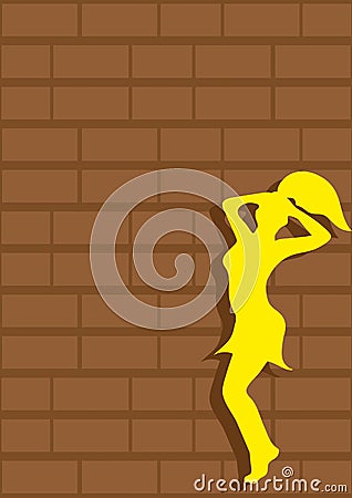 Silhouette of dancing girl against a brick wall Vector Illustration