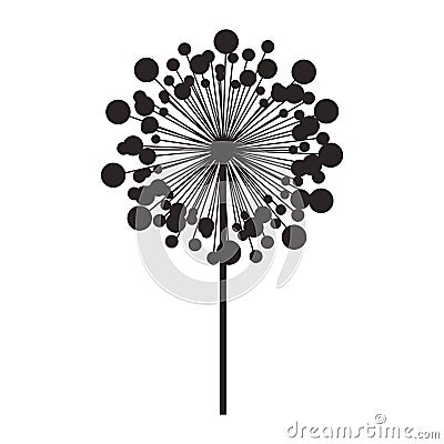 Silhouette dandelion with stem and pistil Vector Illustration