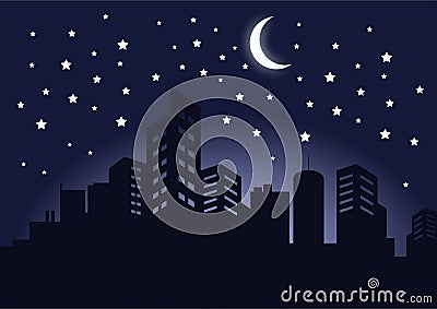 Silhouette of dark city buildings night landscape vector image Stock Photo