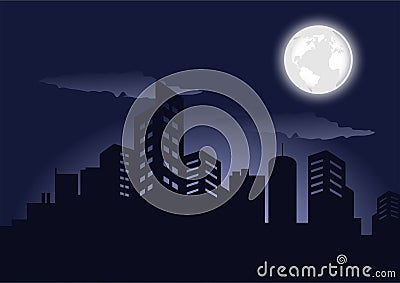 Silhouette of dark city buildings night landscape vector image Stock Photo