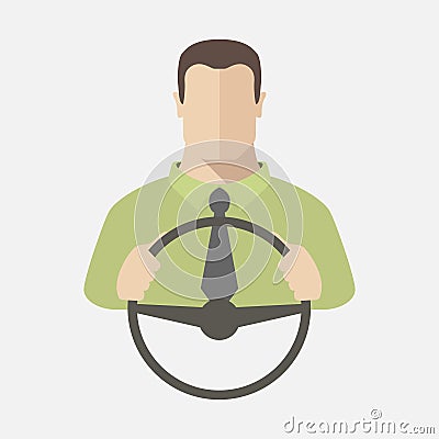 Silhouette of man in shirt and tie that sits behind the wheel of a car. Vector illustration. Vector Illustration