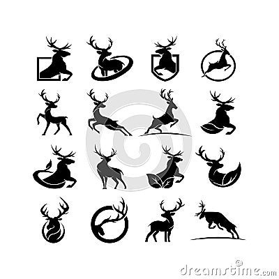 Silhouette deer with great antler/ Vector Illustration