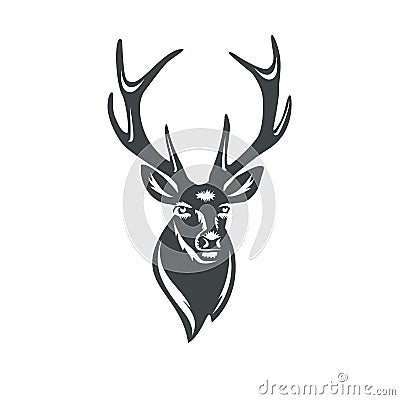 Silhouette of a deer head with big horns Vector Illustration