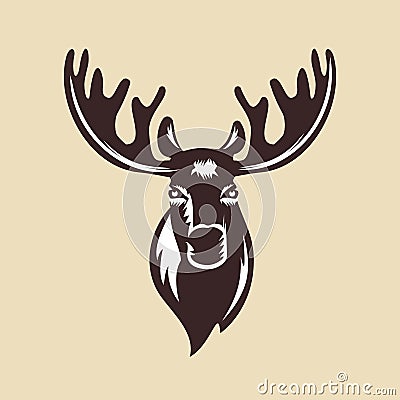 Silhouette of a deer head with big horns Vector Illustration