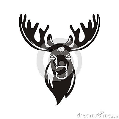 Silhouette of a deer head with big horns Vector Illustration