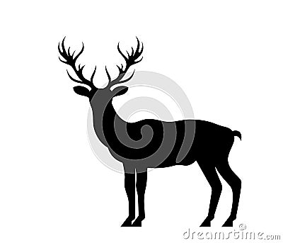 Silhouette Deer, Stag, Reindeer Isolated on White Background Vector Illustration