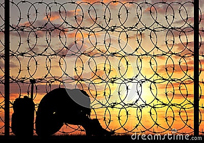 Silhouette Despair refugee woman Stock Photo