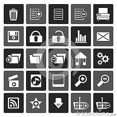 Silhouette 25 Detailed Internet Icons Vector Illustration