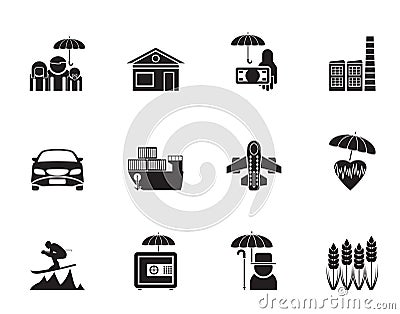 Silhouette different kind of insurance and risk icons Vector Illustration