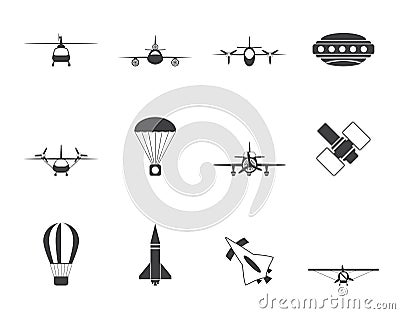 Silhouette different types of Aircraft Illustrations and icons Vector Illustration