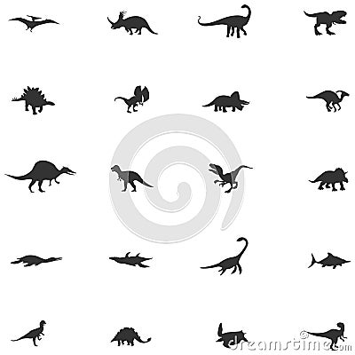Silhouette dinosaur and prehistoric reptile animal icon set Vector Illustration