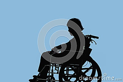 Silhouette of Disabled and dejected elderly woman sitting Stock Photo