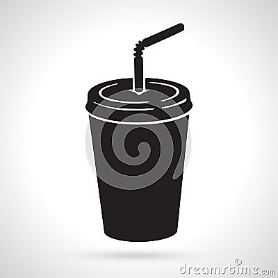 Silhouette of disposable glass of paper with soda and straw Vector Illustration