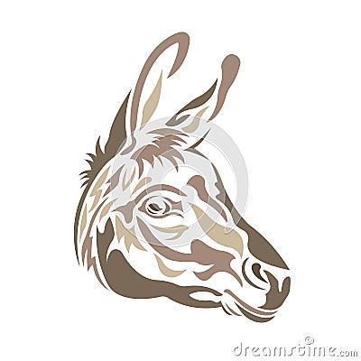 The silhouette of a donkey muzzle is painted in brown in Celtic style. Animal donkey profile logo. Tattoos Vector Illustration