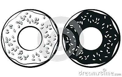 Silhouette Donut Glazing Sweets Confectionery Stencil Vector Illustration