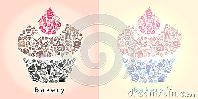 Silhouette doodle drawing of dessert sweet and candy such as cak Vector Illustration