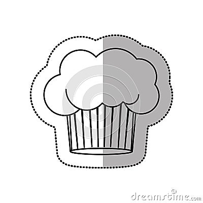 Silhouette dotted sticker of chefs hat with medium shade and cake shape Vector Illustration