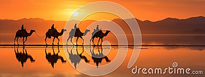 silhouette of Dover lead a caravan of camels generative AI Stock Photo