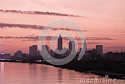 Silhouette of Downtown Cleveland Stock Photo