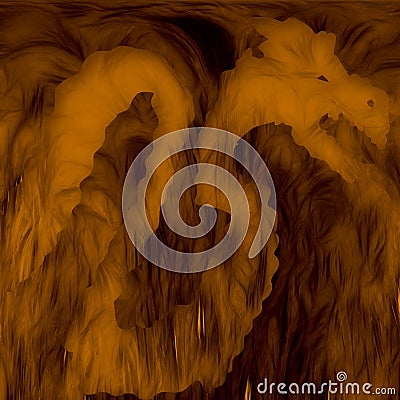 Silhouette of Dragon in smoky cave. Stock Photo