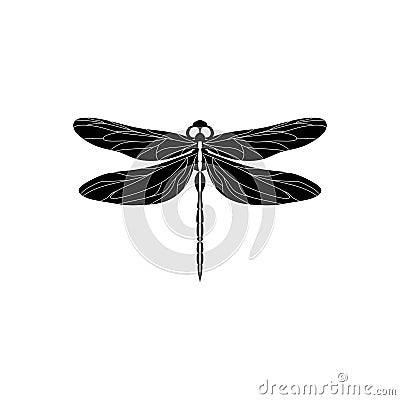 Silhouette of a dragonfly. Glyph icon of insect, simple shape of damselfly. Black vector illustration on white. Perfect for Vector Illustration