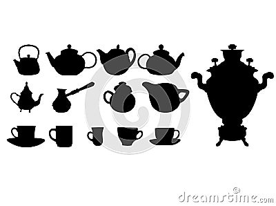 Silhouette of Drinks. Cafe Icons. Vector Illustration