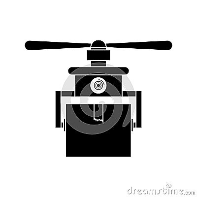 Silhouette drone carrying box with one airscrew Vector Illustration