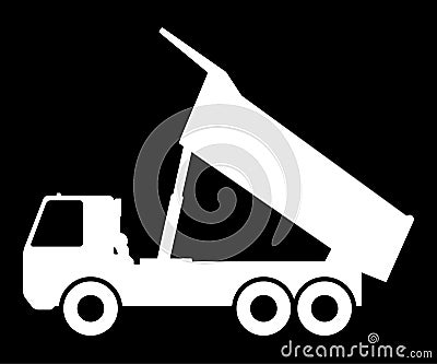 Silhouette of a dump truck on a black background. Vector Illustration
